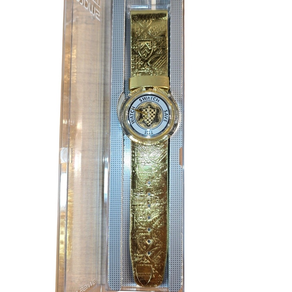 MINT COND. 1992 Swatch POP Guinevere Watch RARE VINTAGE Never Worn GOLD‎ Color
